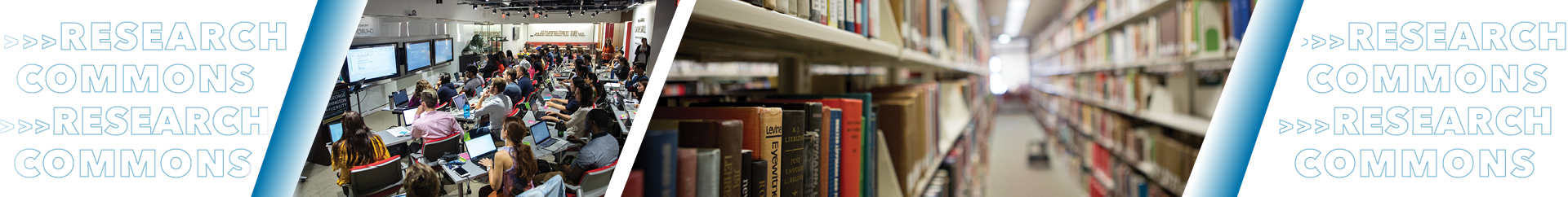 Libraries and Scholarly Publishing Research librarian conducting a training and shelves of books.